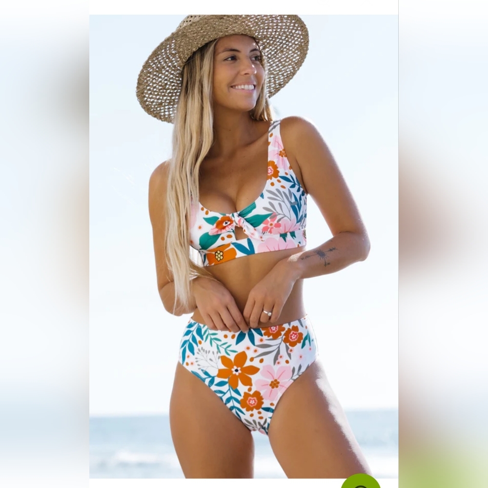 Beachsissi Floral Print Knot Front Bikini Set
